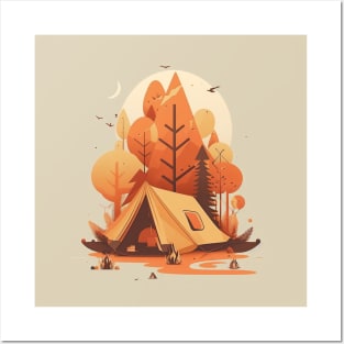 Camping in Tent, Autumm Adventure in the Forest Posters and Art